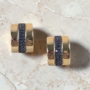 Judith Jack Gold Silver Marcasite Half Hoop Clip On Earrings Two Tone Vintage 80